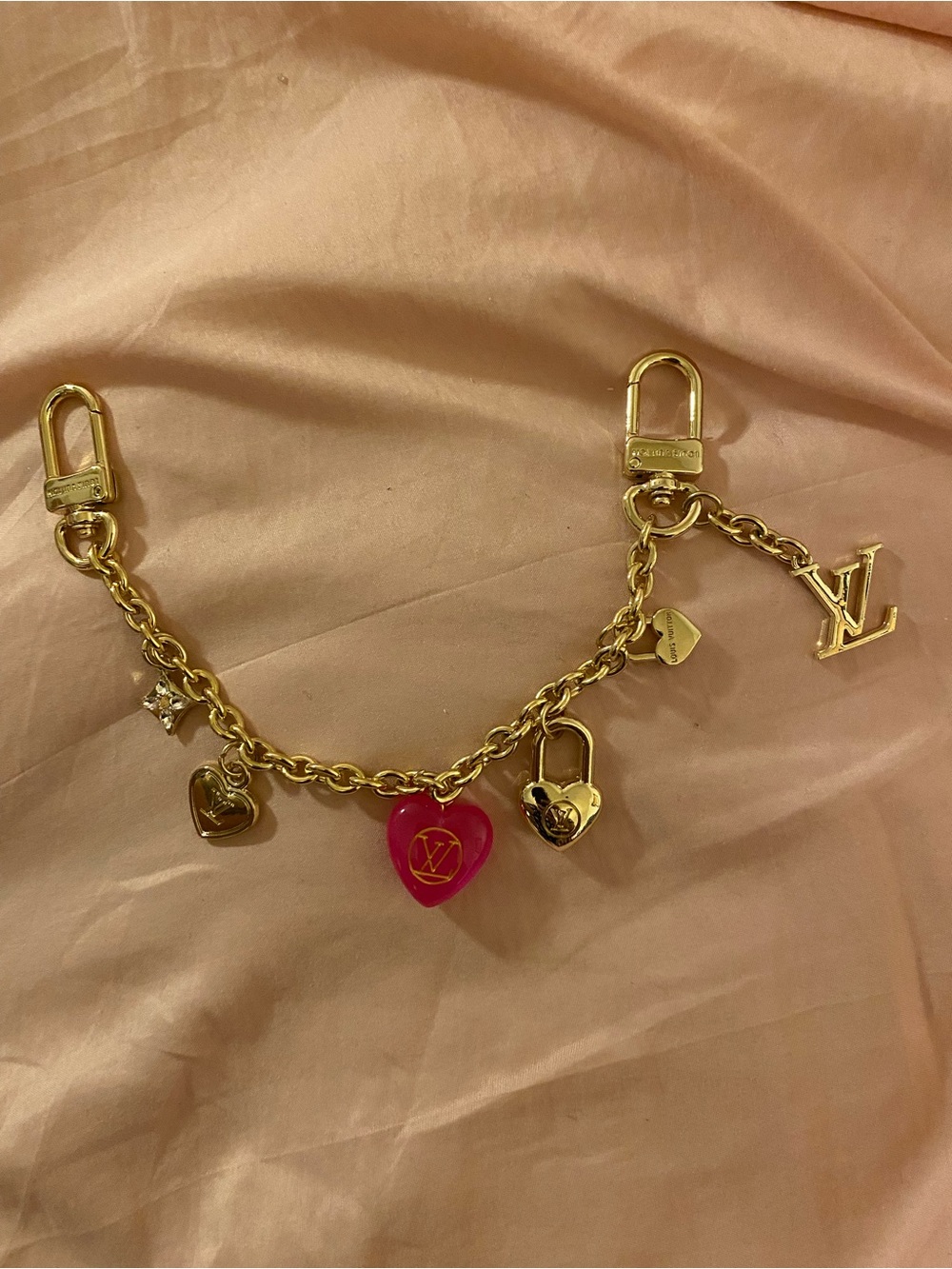 Louis Vuitton Inspired Gold-Tone & Pink Heart Charm